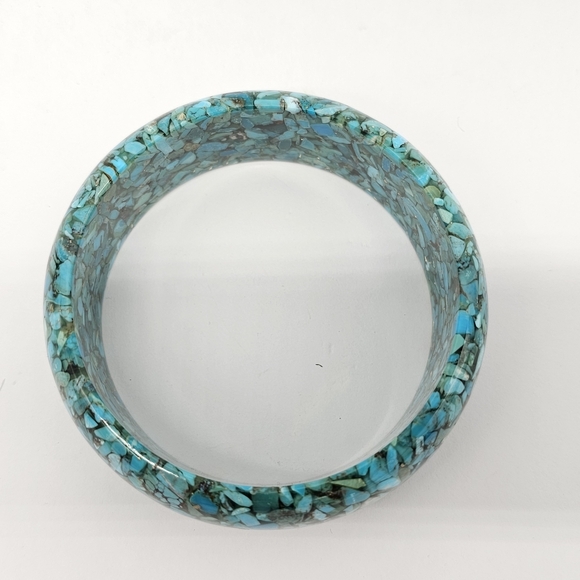 Southwest Style by JTV Genuine Blue Turquoise Chip Bangle Bracelet Big Chunky - Picture 4 of 6